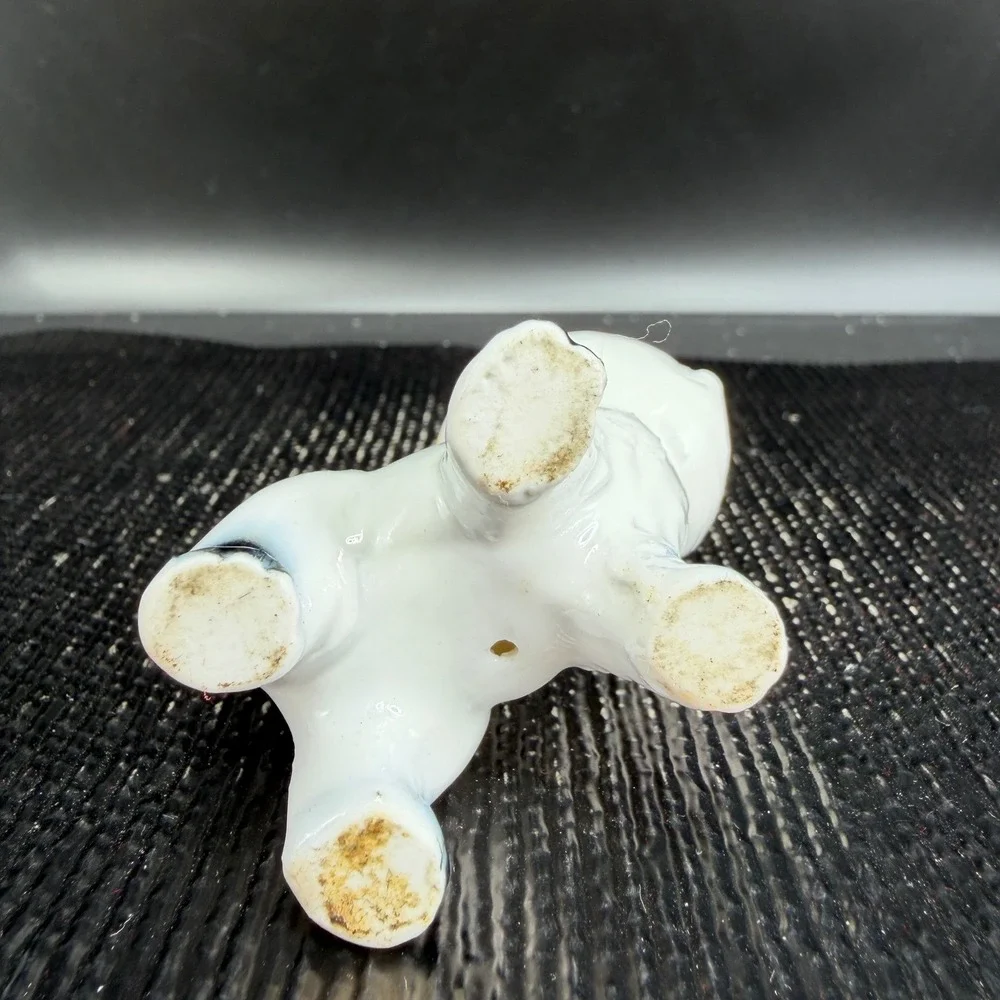 Vintage Ceramic Kitten Figurine Blue Eyes‎ Black Tail White Cat Miniature 2 inch